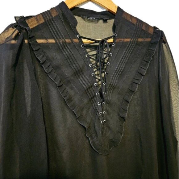 3/$13 | Sheer BlackRomantic Long Sleeve Peasant Bohemian Goth Witchy Blouse - Picture 2 of 9